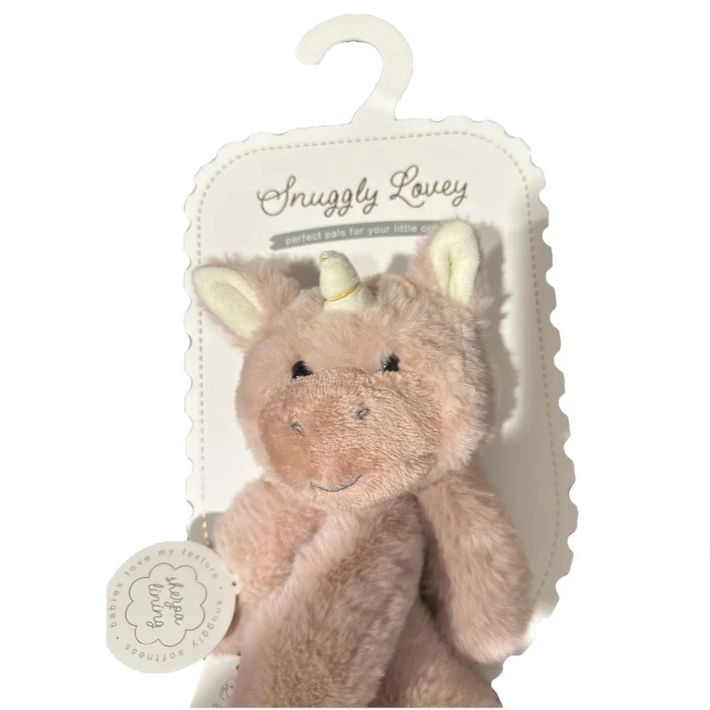 Baby Girl Unicorn Pink Lovey Plush Newborn Rosette Comfort Toy Sherpa Lining NWT